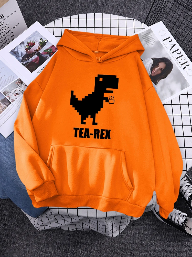 Mosaic Tyrannosaurus Rex Loves Tea Woman Sweatshirt Creativity Fashion Clothing Casual Pocket Hoody Funny Loose Female Hoodies