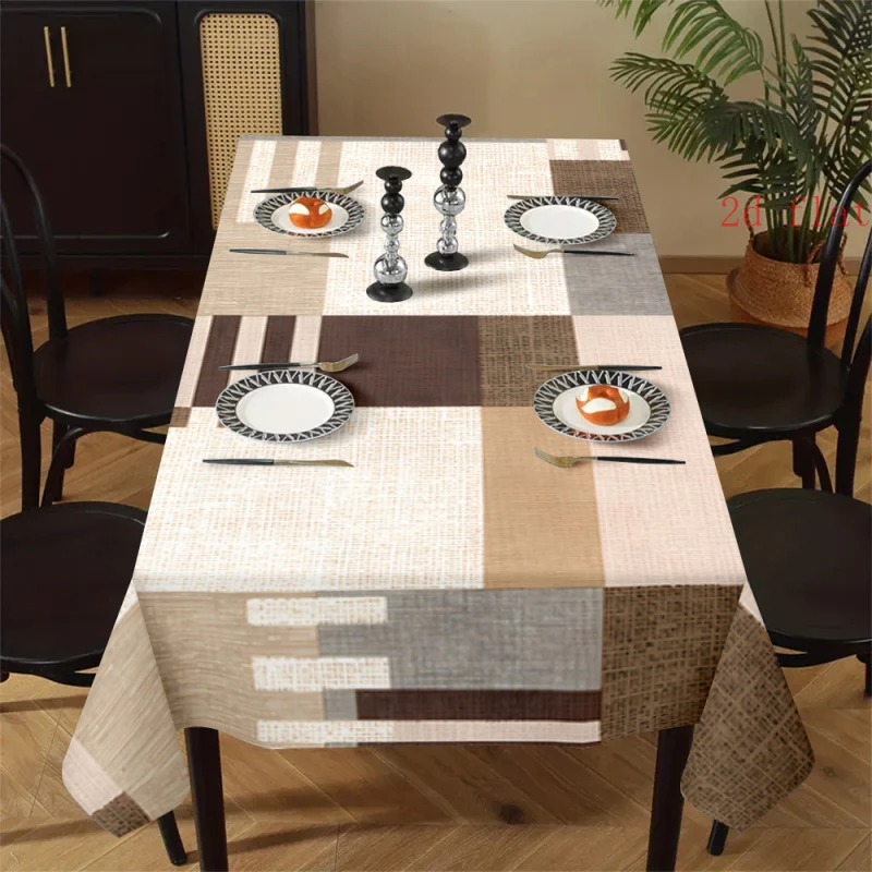1pc Geometric Patchwork Tablecloth  Modern Neutral Tone Plaid Table Cover for Dining Room Kitchen Party Decor