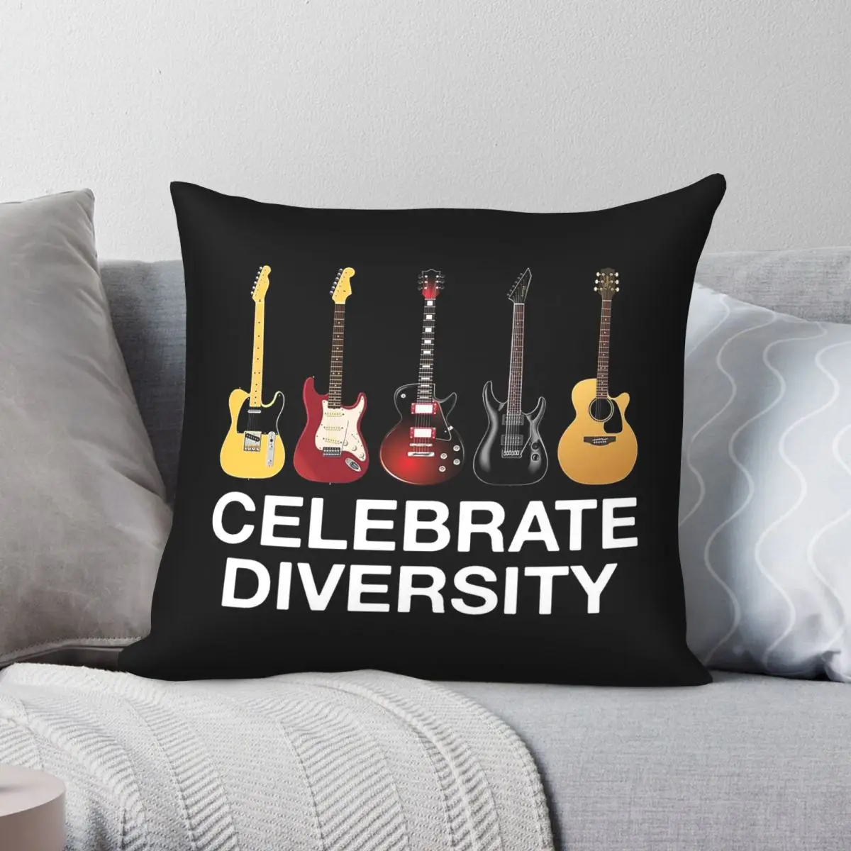Celebrate Diversity Guitar Pillowcase Polyester Linen Velvet Creative Zip Decor Pillow Case Bed Cushion Cover