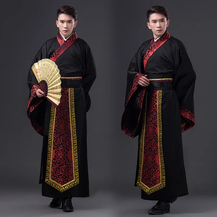 Chinese men's ancient clothing Hanfu men's Tang Dynasty Hanfu men's black Hanfu straight train clothing stage clothing