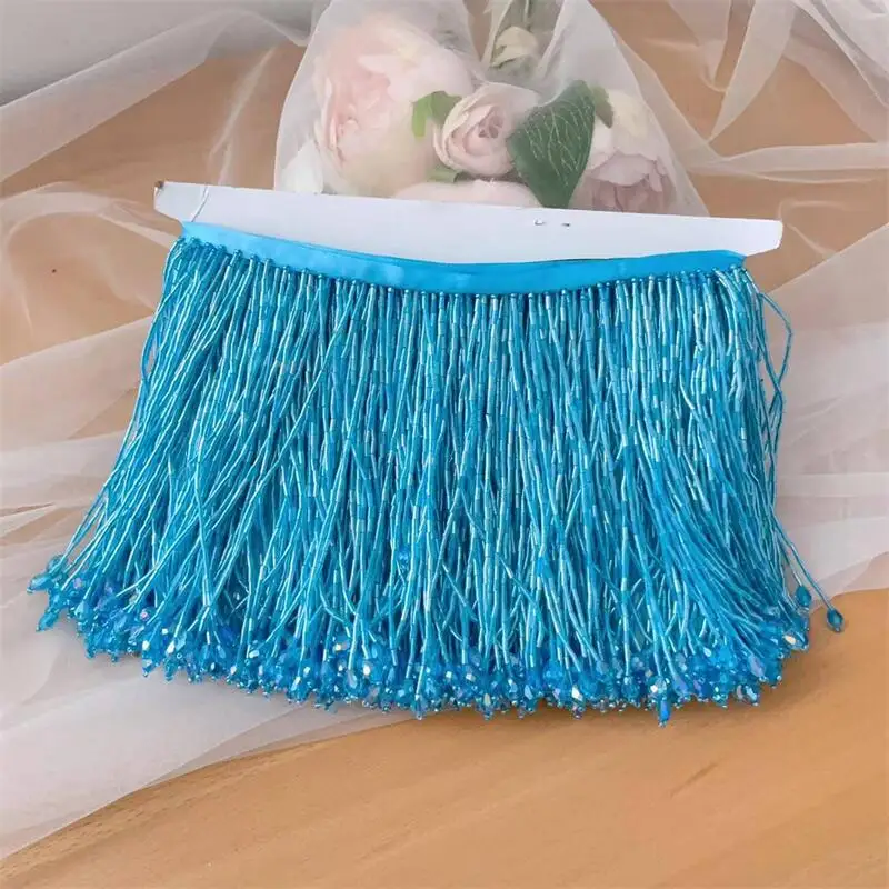 18Color 16cm Wide Glass Beads Tassel Handmade Lace Trim  DIY Wedding Dress Headdress Decoration Accessories RS4047