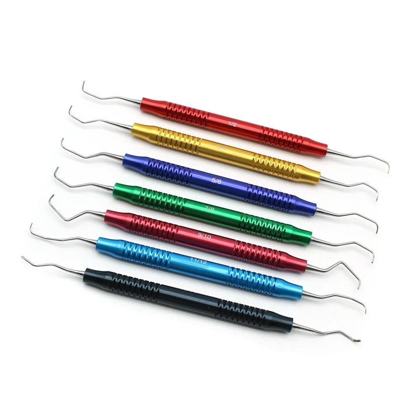 7Pcs/set Dental Tooth Cleaning Scaler Dental Curette Periodontal Bone Curettes Perio Dental Instrument Hand Use Tools