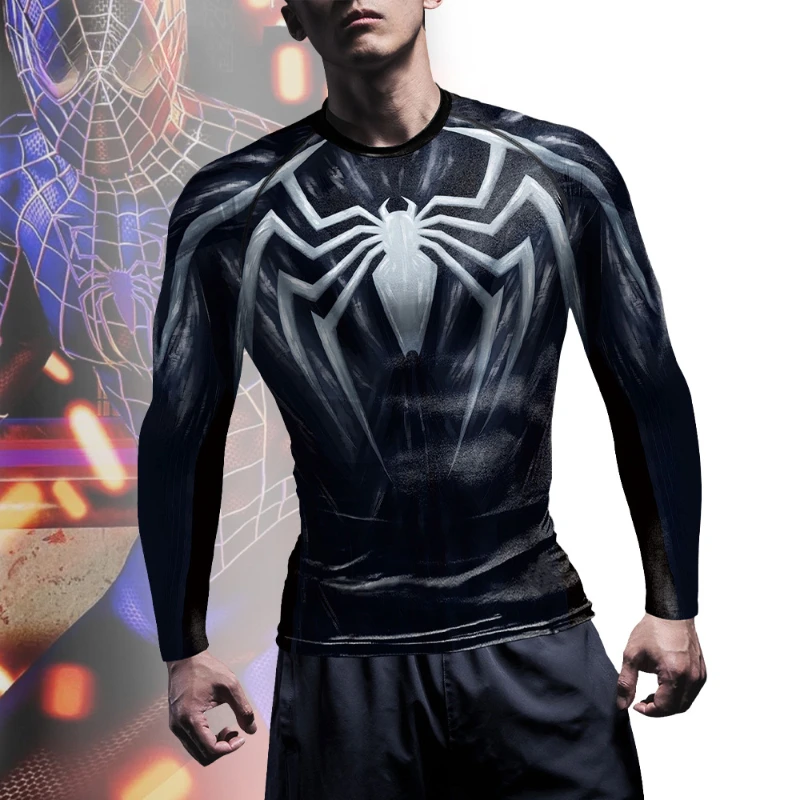 

Halloween Marvel SpiderMan Printed Movie Training Shirt Men 3D Vibranium Web Laser Print Superhero Gym Cosplay Costumes