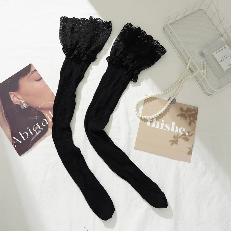

Sexy Lace Long-tube Stockings Women JK Ballet Style Over The Knee Stockings Ultra-thin Hollow Breathable Socks Fishnet Sock