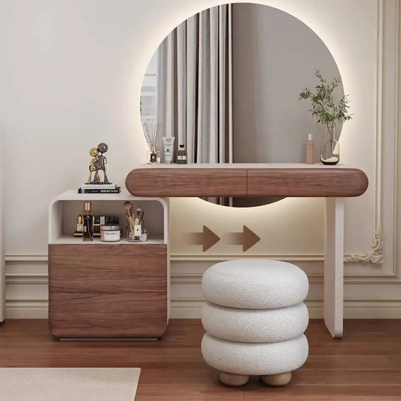 

Simple Nordic Vanity Table Dest Storage Wooden Light Mirror Makeup Vanity Desk Drawer Modern Mesa Maquillaje Furnitures Bedroom