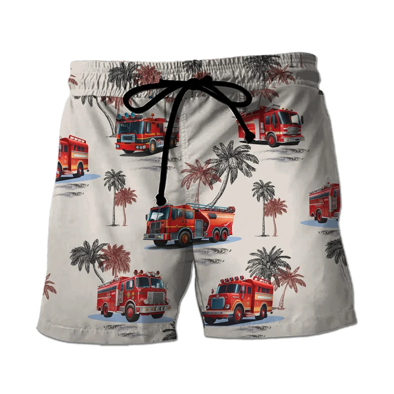 Brandweerman Auto 3d Print Korte Broek Voor Mannen Kleding Arbeid Dag Held Strand Shorts Beroep Trunks Werk Uniform Bermuda 'S