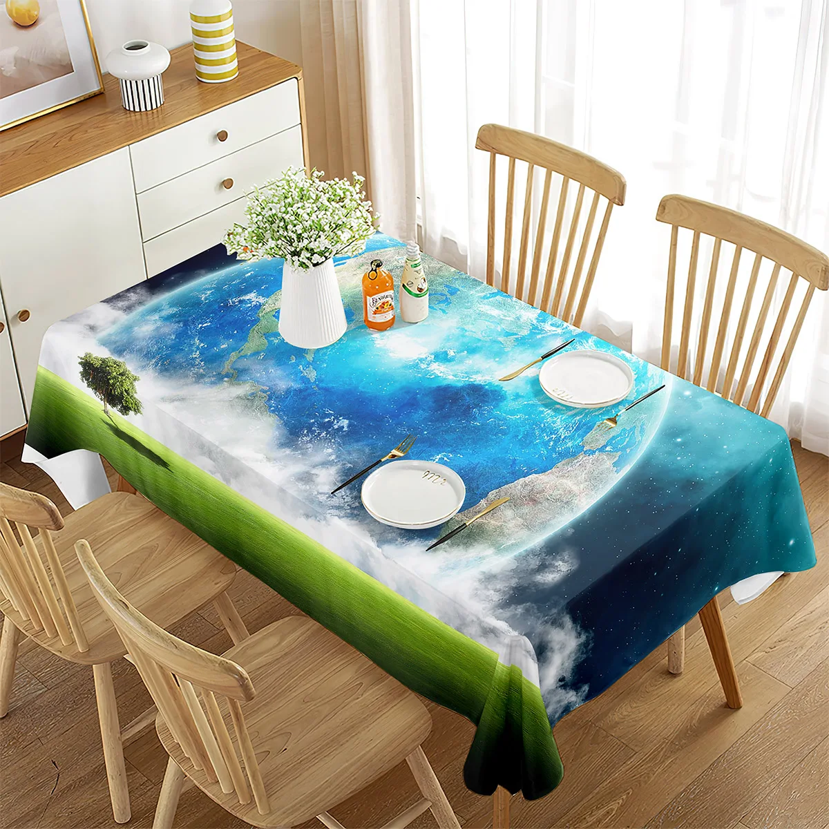 

Земляное дерево трава скатерть огромная синяя планета прямоугольная крышка стола для гостиной столовая журнальный столик украшение для вечеринки
