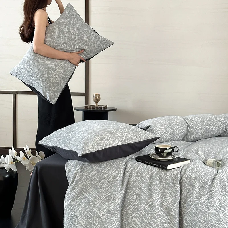 

Customizable cotton Class A yarn-dyed three-layer jacquard four-piece set of high-grade pure cotton sheets bedding