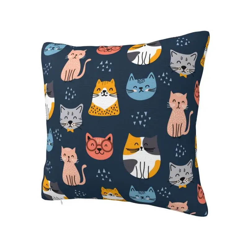 Colorful Cartoon Kitten Cat Throw Pillow Case 45*45cm for Sofa Cushion Cover Velvet Polyester Pillowcase Double-sided Printing