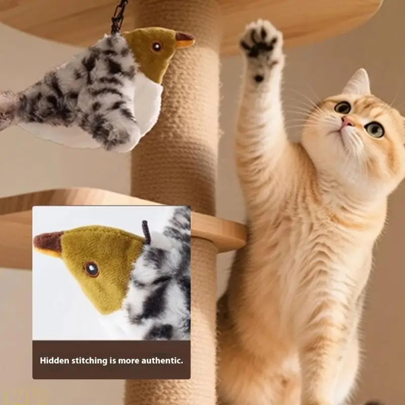 12PD Electric Bird Practice Toy Flocking Life Like Wiggling Toy For Pet Cats