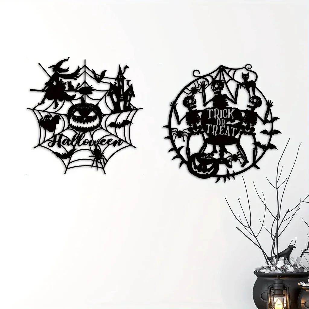 

1pc Halloween Witch Skeleton Door Home Decoration Wrought Iron Metal Halloween Decor Sign Spooky and Unique Wall Hanging Art