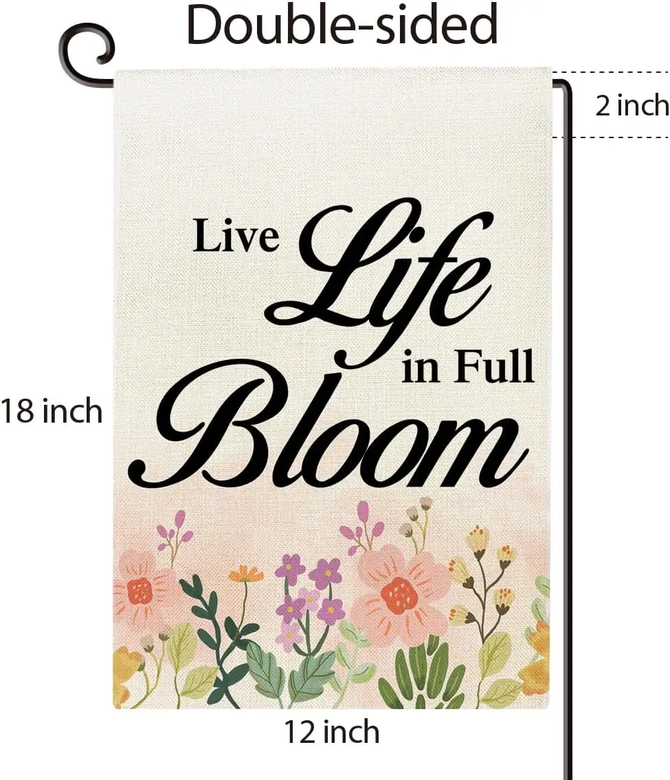 Floral Spring Summer Garden Flag Double Sided Live Life In Full Bloom Burlap House Flag Outdoor Seasonal Decorations for Yar yyi