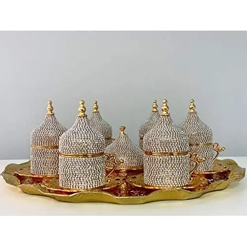 Grand Gifft Handmade Copper Turkish Coffee Espresso Serving Set Swarovski Crystal Coated Cup (Upper Crust) V.i.p Product