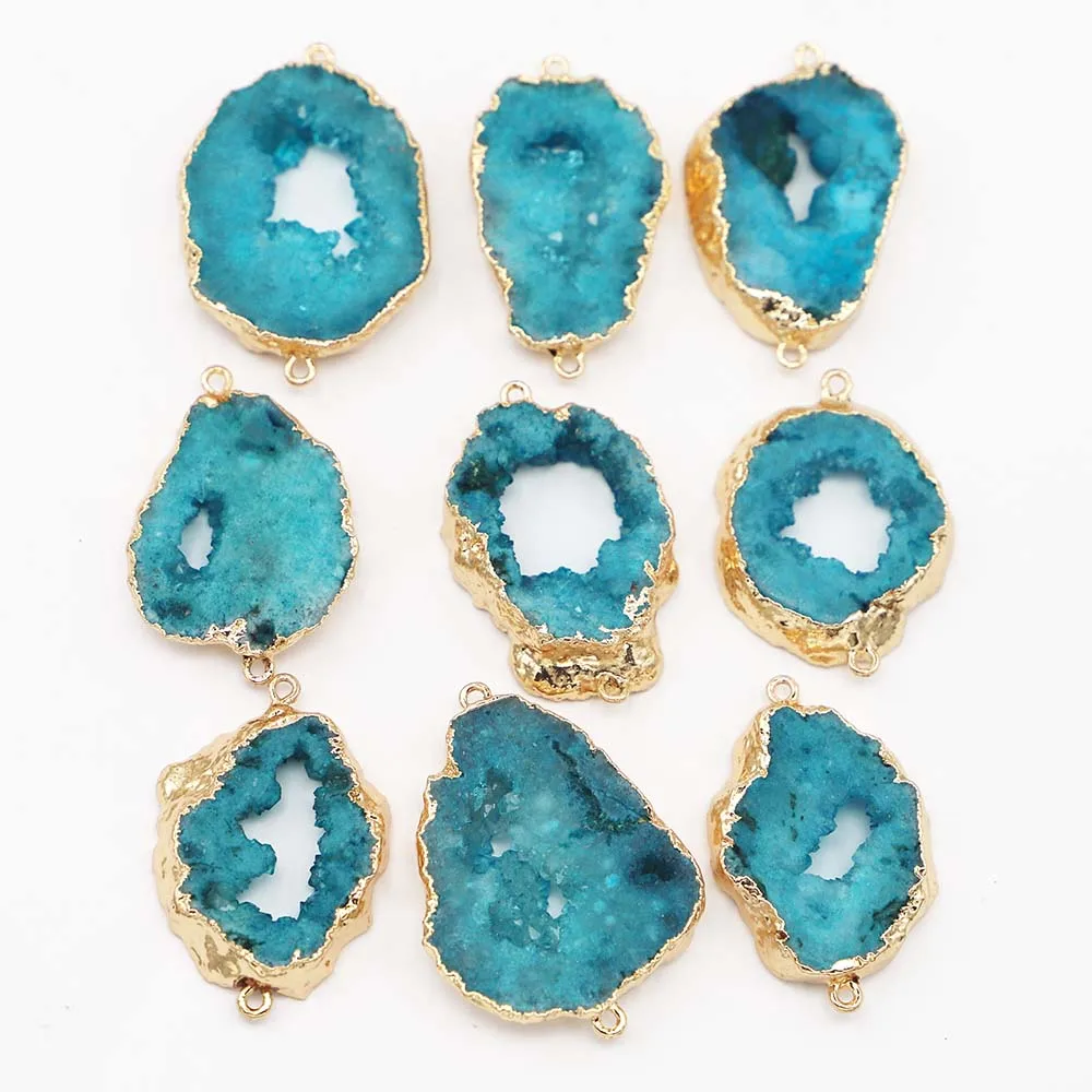 Natural Stone Slice Agates Irregular Shape Double Hole Connector Pendants Jewelry Making DIY Necklace Bracelet Accessories 6Pcs