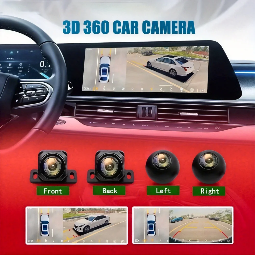 360Degree Panoramic Car Rearview Camera - Night Vision Full Color AHD1080P Front+Rear+Left+Right Surround View for Android Radio