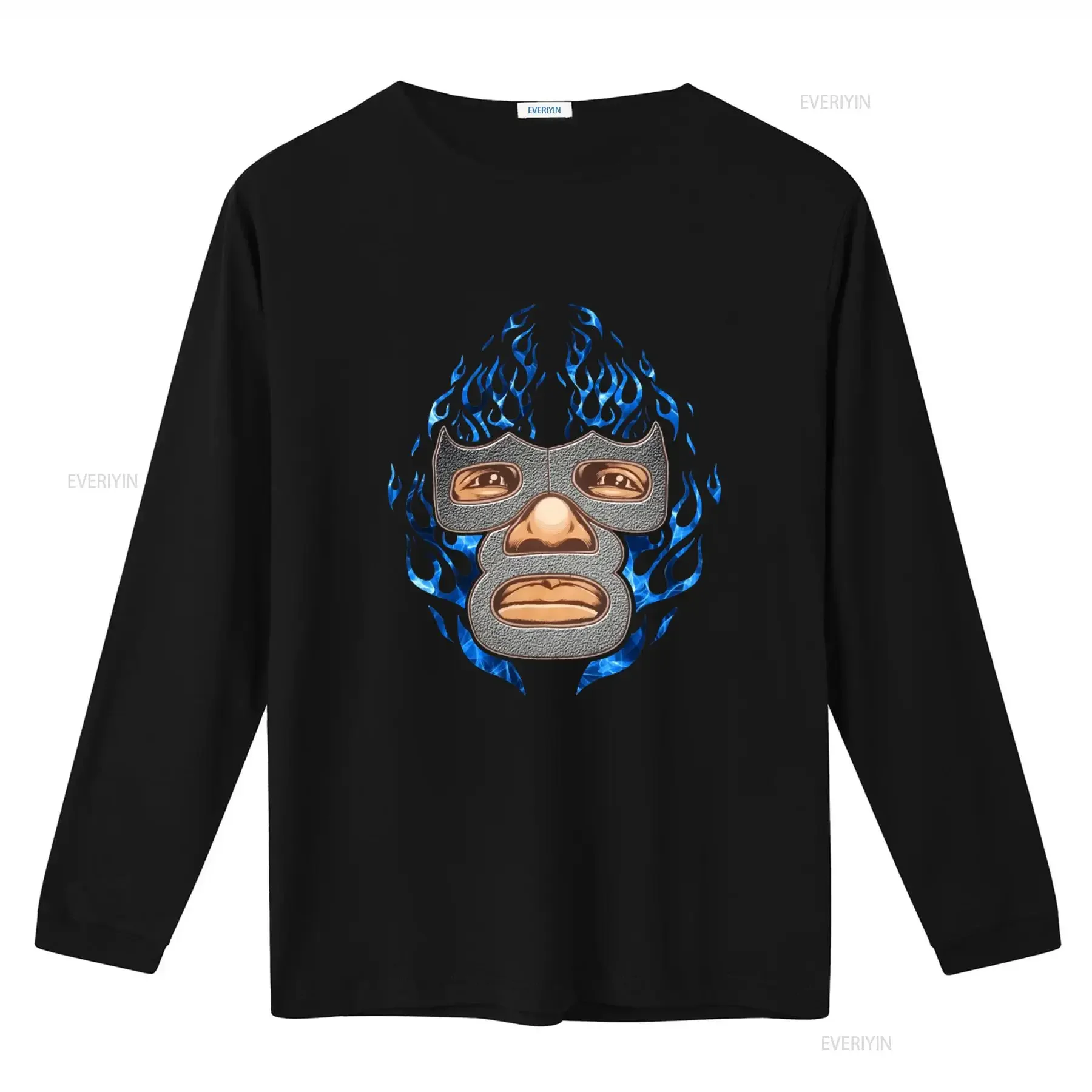 Blue Demon Mexican Luchador T Shirt with Flame Design for  vintage Washed Slightly Top For Everyday Wear graphic homme