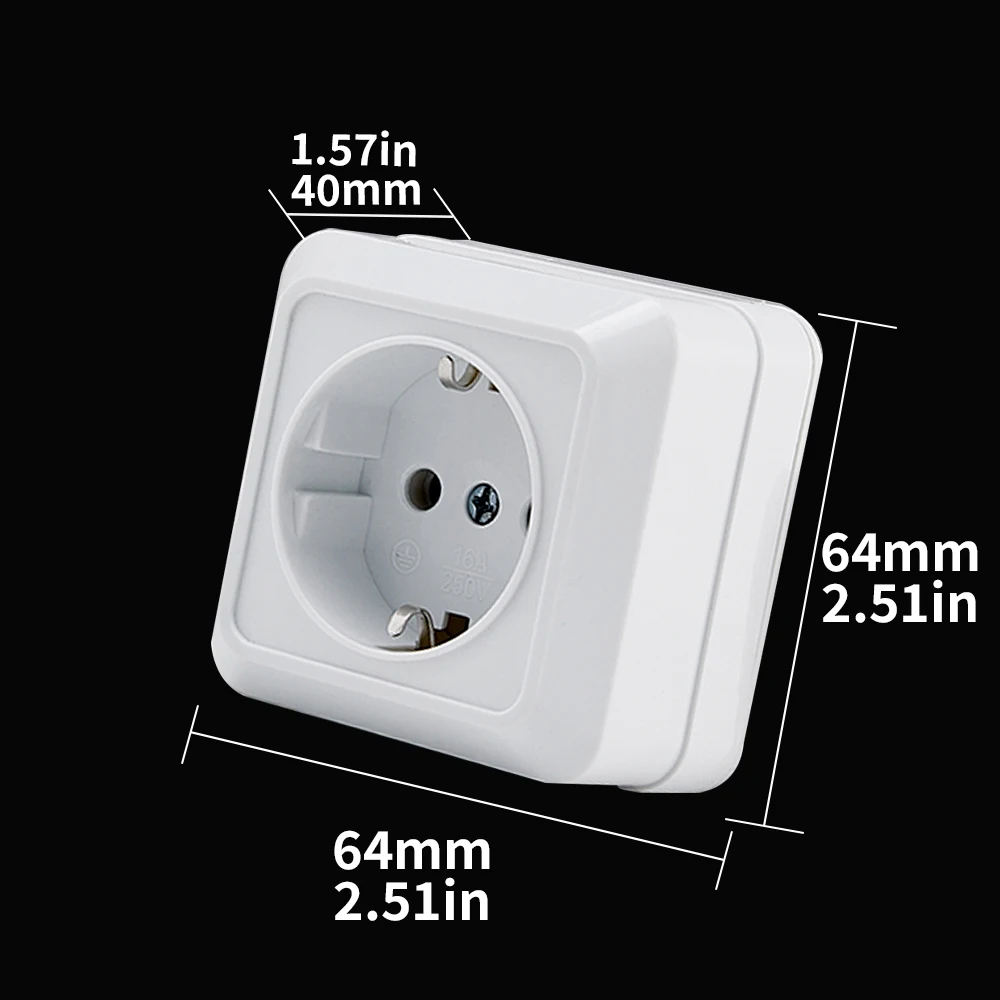 WESA White Wall Mount Socket EU Standard Electrical Outlett Ground Vintage Surface Power Socket Plug Flame Retardant Plastic