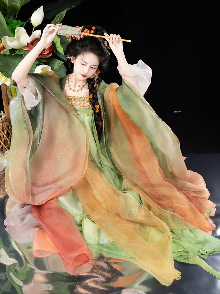 

anchi Qingn Hanfu Spring Summer Set with Large Sve irt And Chest Length Roupao for Girls in Tang Sle Polyester Fiber