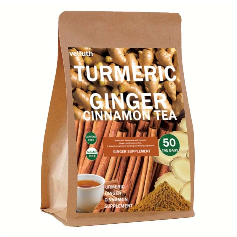 Kurkuma-Ingwer-Tee, natürliches Kräutertee, ohne Zusatzstoffein, kein Koffein, ohne Zucker, 25 Beutel, 50 Beutel