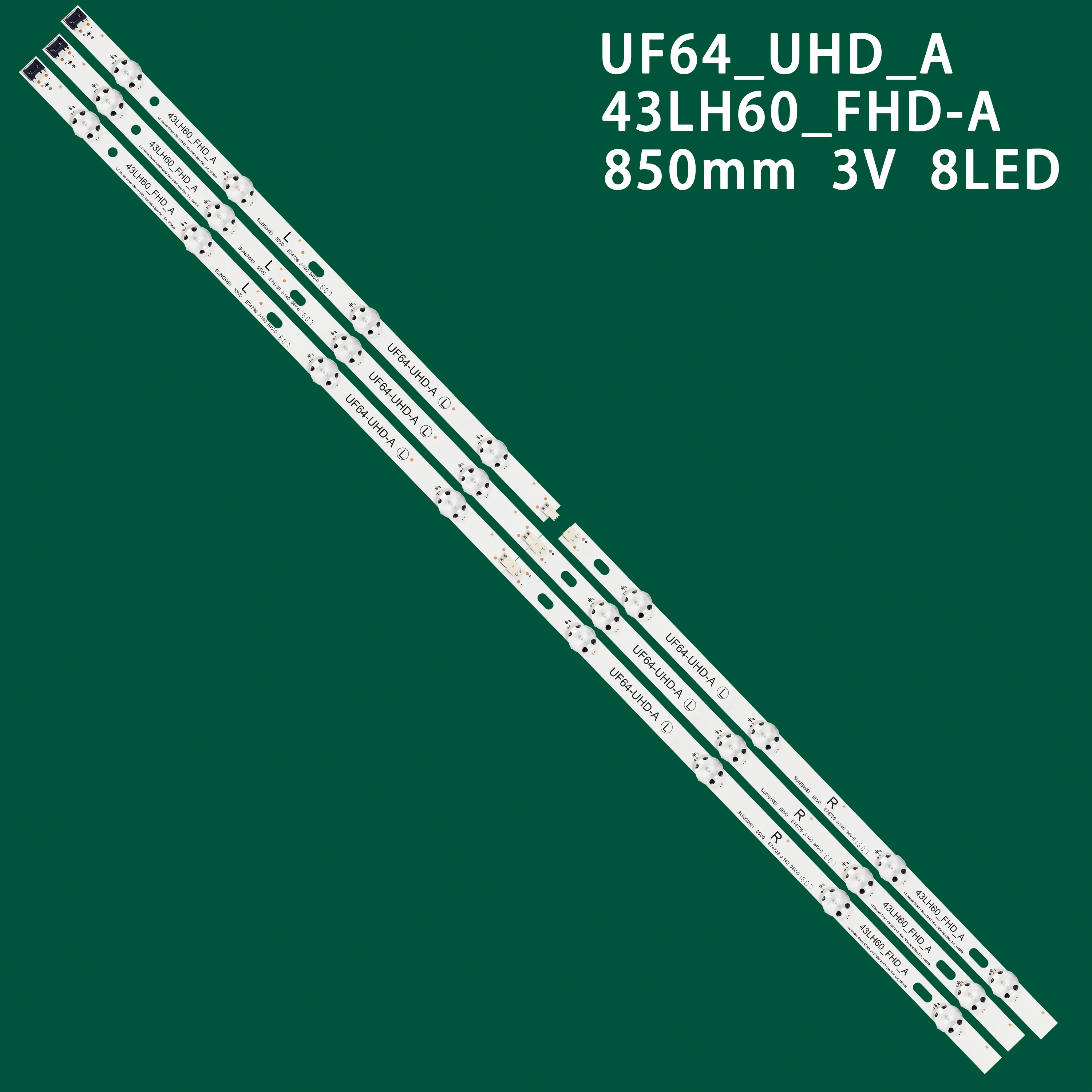 

Новые 3 шт. 8LED 850 мм светодиодные поездки для HC430DGN-SLNX5 43UH610A 43UH6107 AGF79044601 UF64_UHD_A EAV63192501 43UH6030 AGF79099701