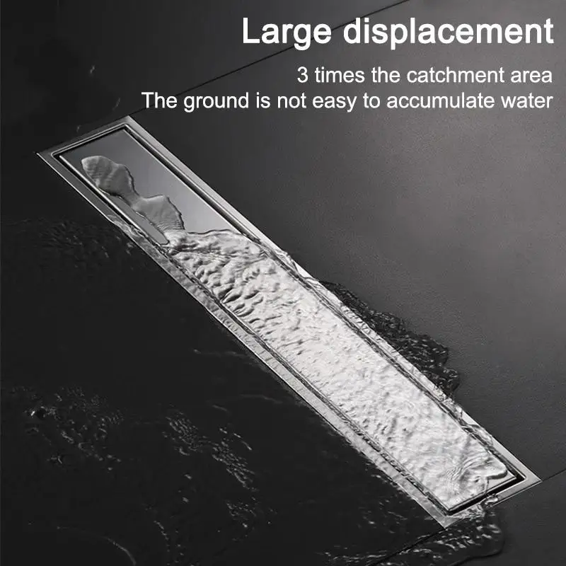 

Tile-Invisible Linear Floor Drain - Brushed Gold/Black 304 Stainless Steel for Bathroom & Shower, Slim Design