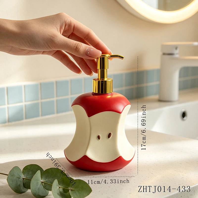 Niedlicher Apfelkern-Harz-Seifenspender, Kunststoff-Pumpflasche, 300ml Handwaschbehälter, Badezimmer-Waschtisch-Deko-Ornament – Detail 2