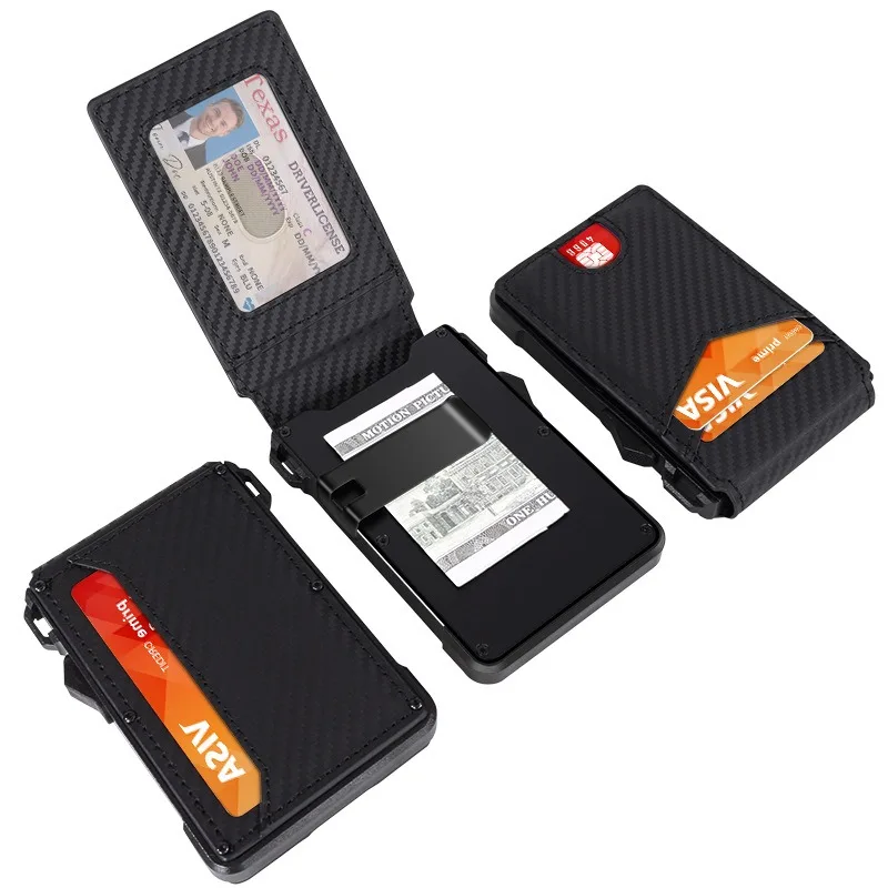 Carbon Fiber Card Holder Short Multi-Slot Automatic Pop-up RFID Blocking Aluminum Alloy Credit Card Box Portable Business Gift