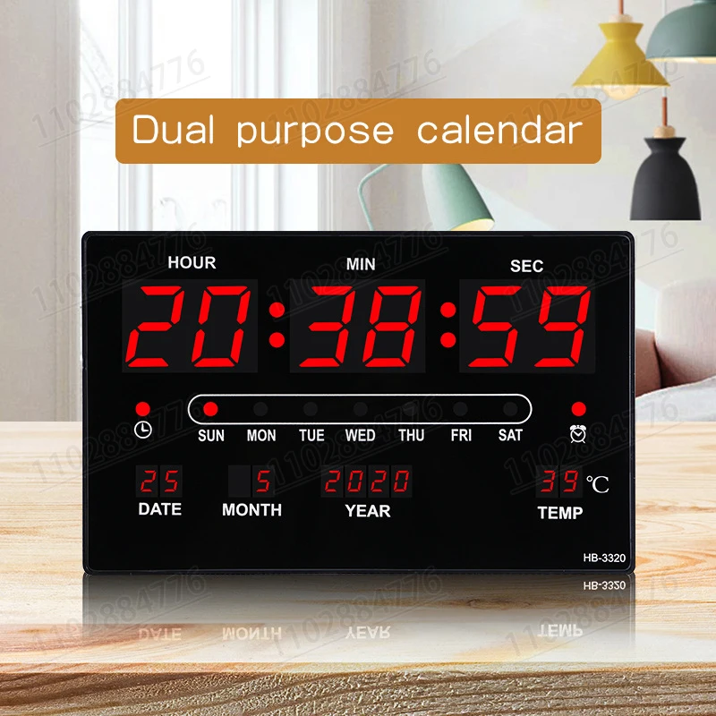 DIVEDEER LED Digital Electronic Clock Backlight Large Digital Alarm Clock Temperature Calendar Bedroom Wall Calendar Clock