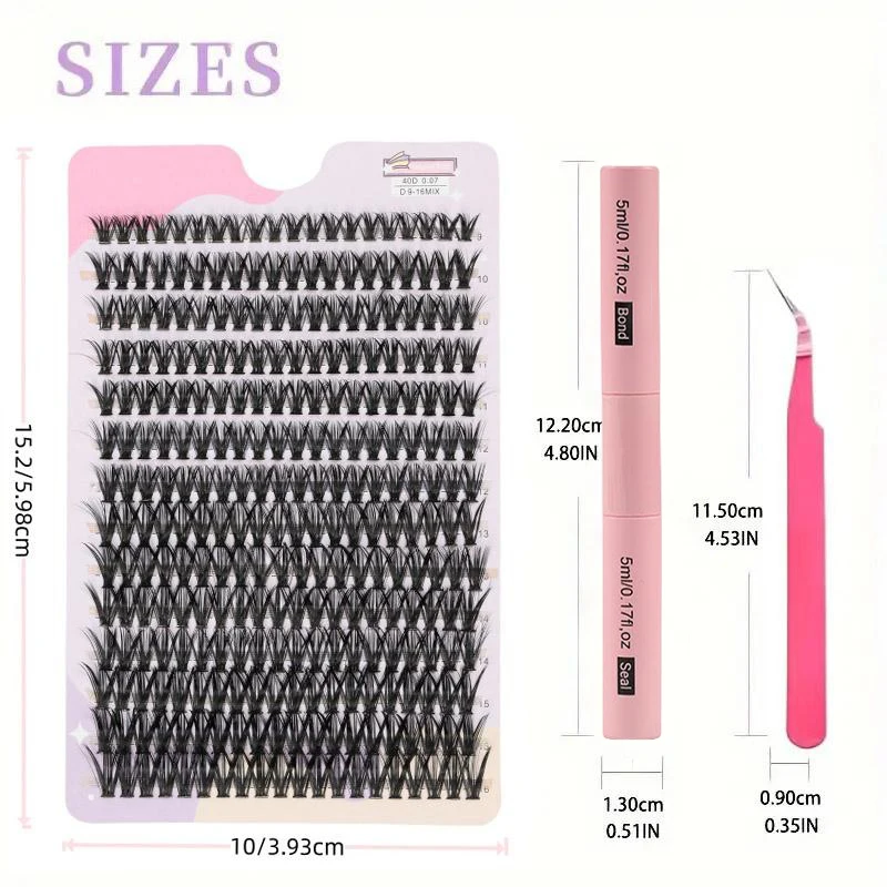 280 قطعة من مجموعة رموش صناعية طبيعية ناعمة مزيج 40D 9-16 مم، مع رموش صناعية، وغراء برأسين، وملاقط