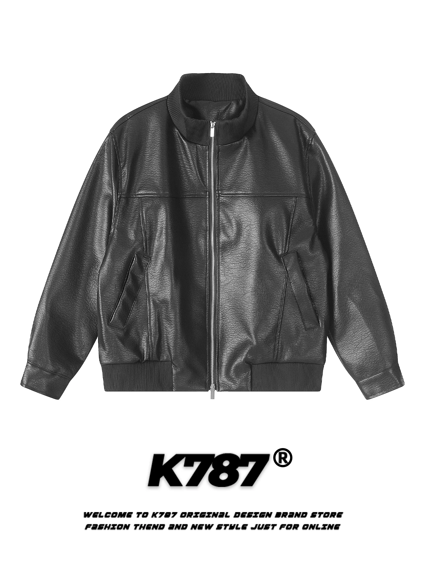

K787 American Retro Deconstructed PU Leather Stand Collar Jaet Loose Casual Trendy Zipper Coat for Men And Women