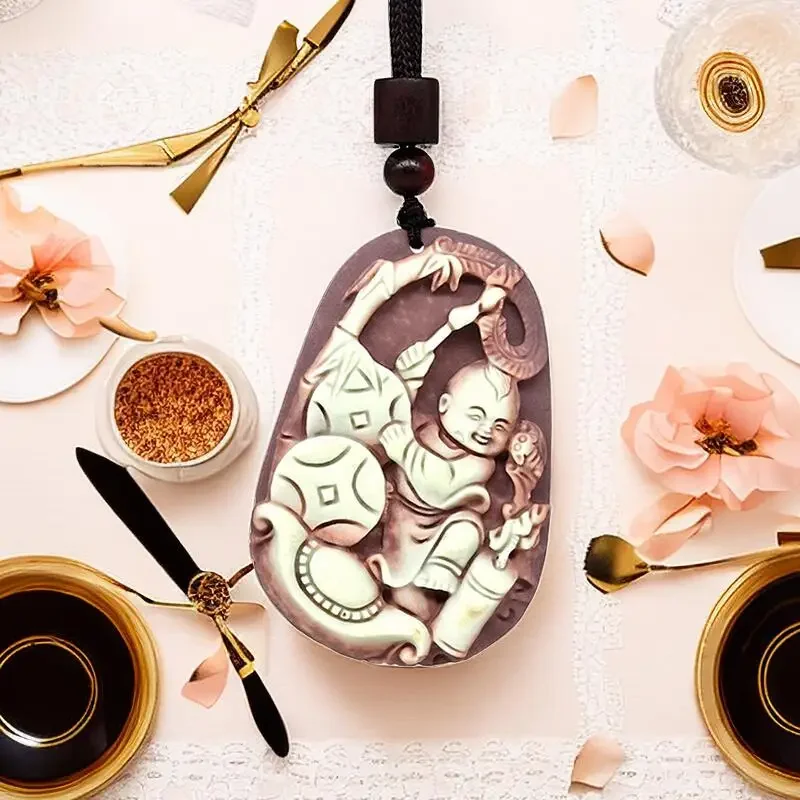 

Jade Wealth Pendant Man Necklace Charm Carved Pendants Natural Gift Gifts for Women Luxury Real Vintage Amulet Jewelry Charms