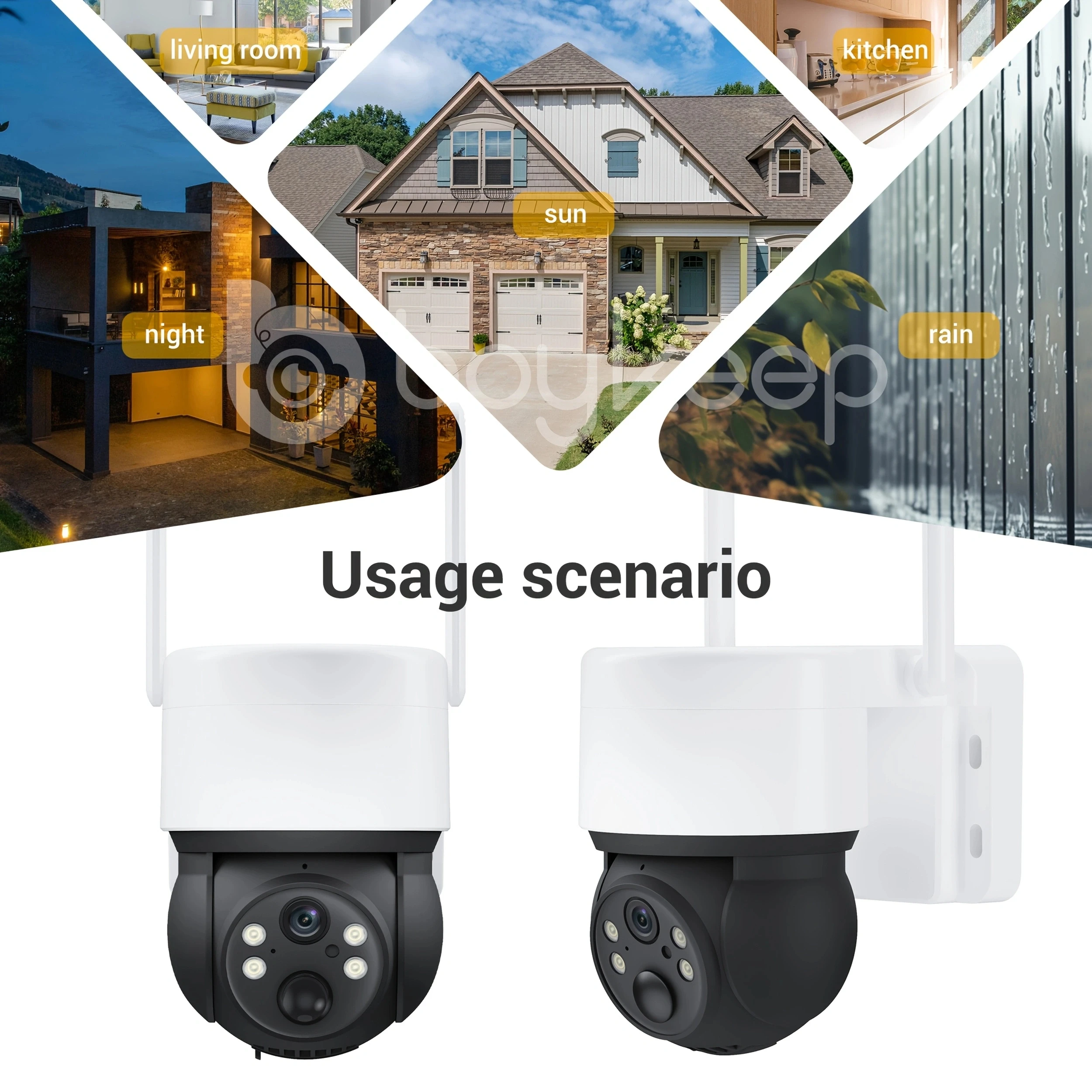 

3MP HD WiFi Camera 355° Rotation Dual Light Night Vision IP66 Waterproof Phone Remote Monitoring PIR Motion Sensor, Two-way