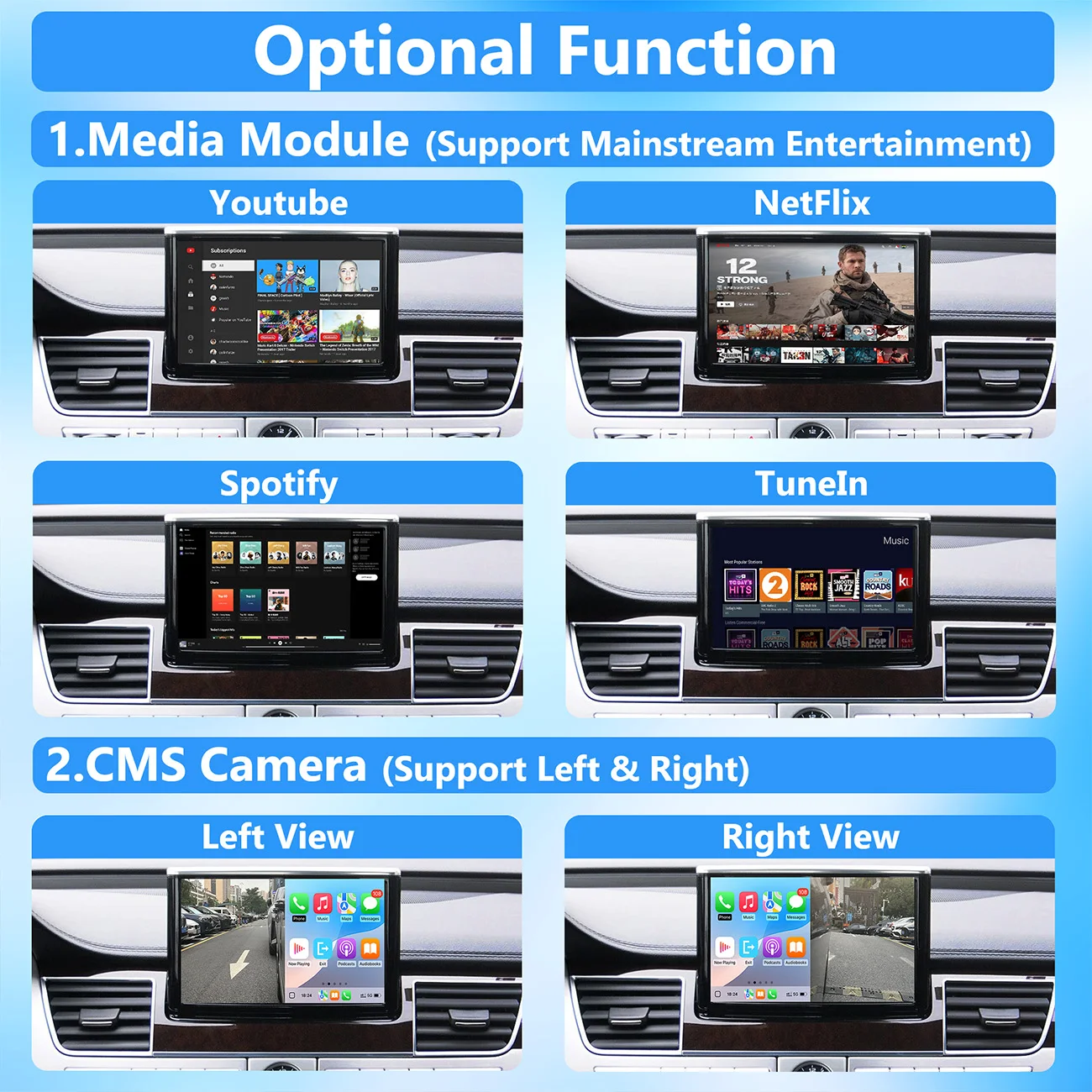 واجهة أوتوماتيكية CarPlay اللاسلكية لنظام أودي A8 A8L 2010-2018 مع وصلة مرآة AirPlay وظائف تشغيل السيارة تدعم YT NF الخلفي #5