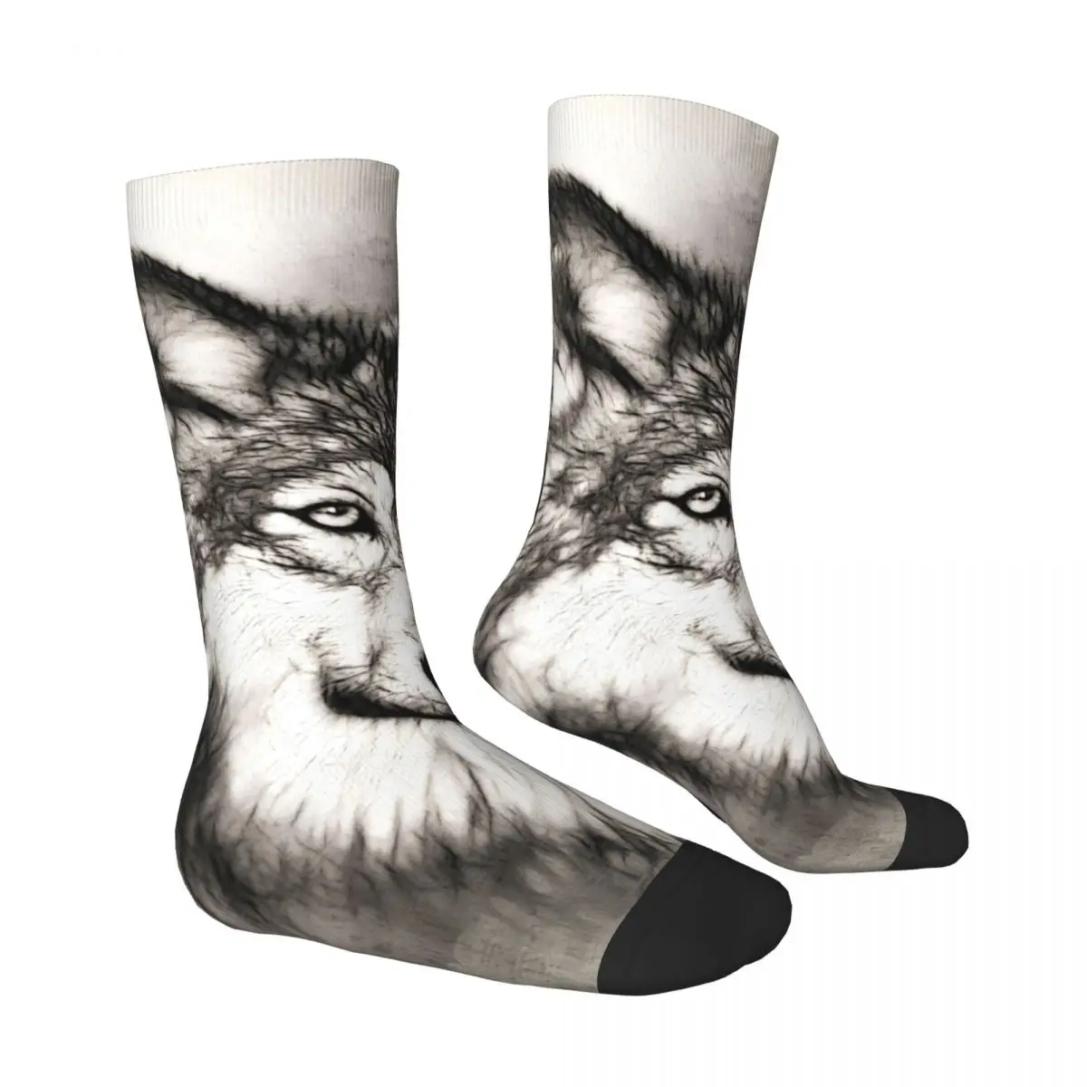 Funny Crazy Sock for Men Wolf Hip Hop Vintage Happy Breathable Seamless Pattern Printed Boys Crew Sock Novelty Gift