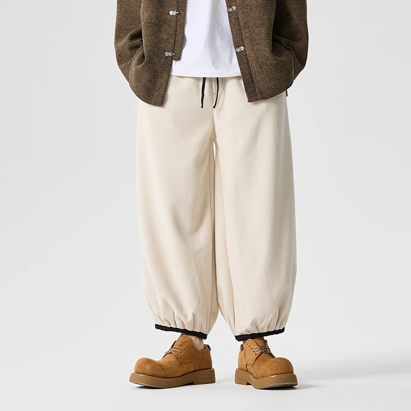 

Зимние брюки мужские удобные теплые толстые флисовые беговые брюки ягненка в японском стиле винтажные повседневные мешковатые мужские широкие брюки в стиле Харадзюку