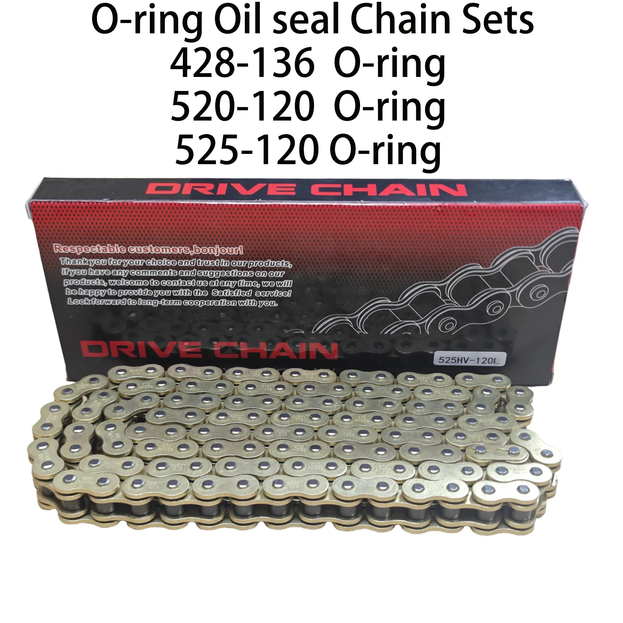 High Quality Motorcycle O-ring Oil seal Chain Sets For 428 DID chain 136 Link 520 525 chains 120 Links with Facotry Sale
