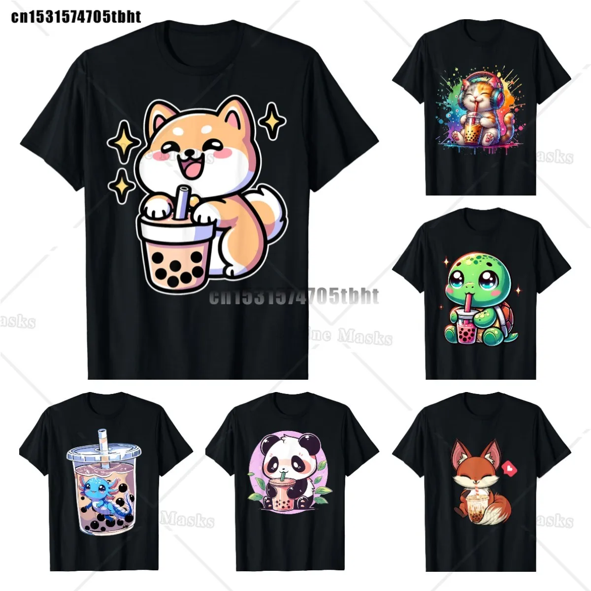 Kawaii Corgi Dog Shiba Inu Drinking Bubble Tea Boba T-Shirt Kawaii Drinks Outfit Japanese Shirt Harajuk Tees Anime Lover Tee