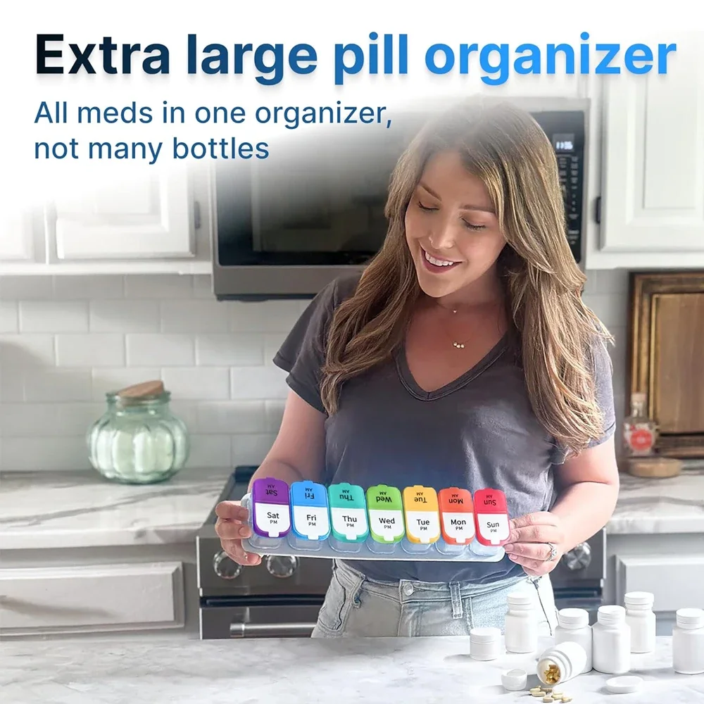 1PCS Extra Large Weekly Pill Organizer 2 Times A Day, Pill Box 7 Day Am Pm to Hold Daily Vitamin and Supplements for Elders