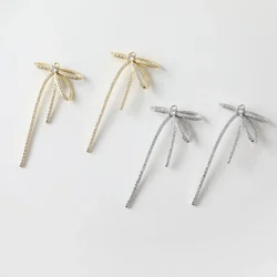 2PCS 26*54mm 14k Gold Plated with Zircon Bow Pendant for Jewelry Making Eardrop Diy Earrings Supplies Brass Charms Accessories