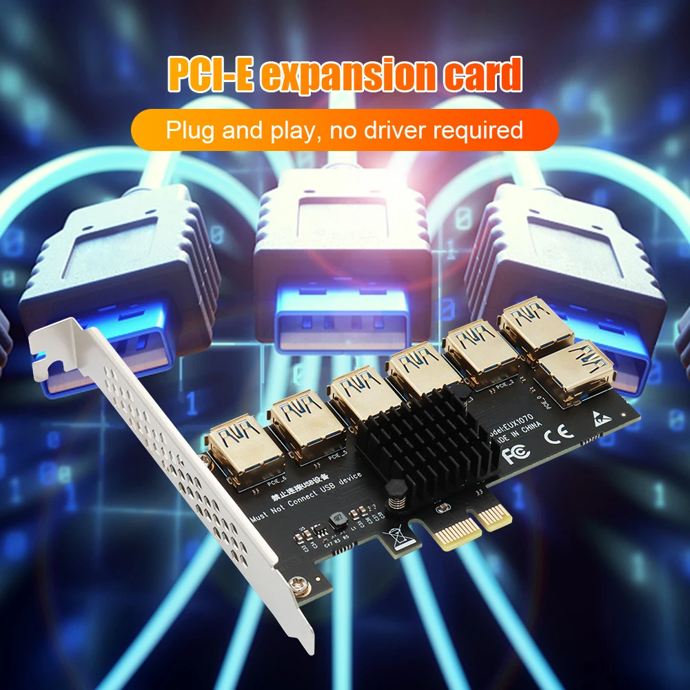 محول بطاقة PCI-E 1x1 إلى 7 محول PCI-Express USB 3.0 للتعدين BTC