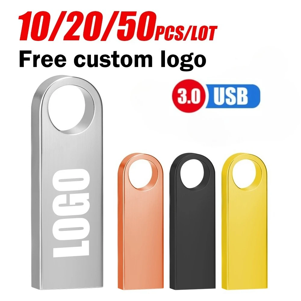 

10/20/50PCS Free Custom LOGO USB Flash Drive 3.0 High Speed Pen Drive 16GB 32GB 64GB 128GB Pendrive Metal Usb Sticks with Key