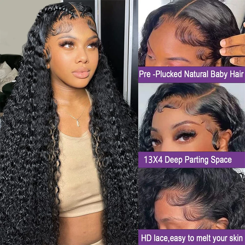 13x4 Deep Wave Lace Front Perücken Echthaar für Frauen Echthaar 180% Dichte lockige Spitze Front Perücken Echthaar vor gezupft