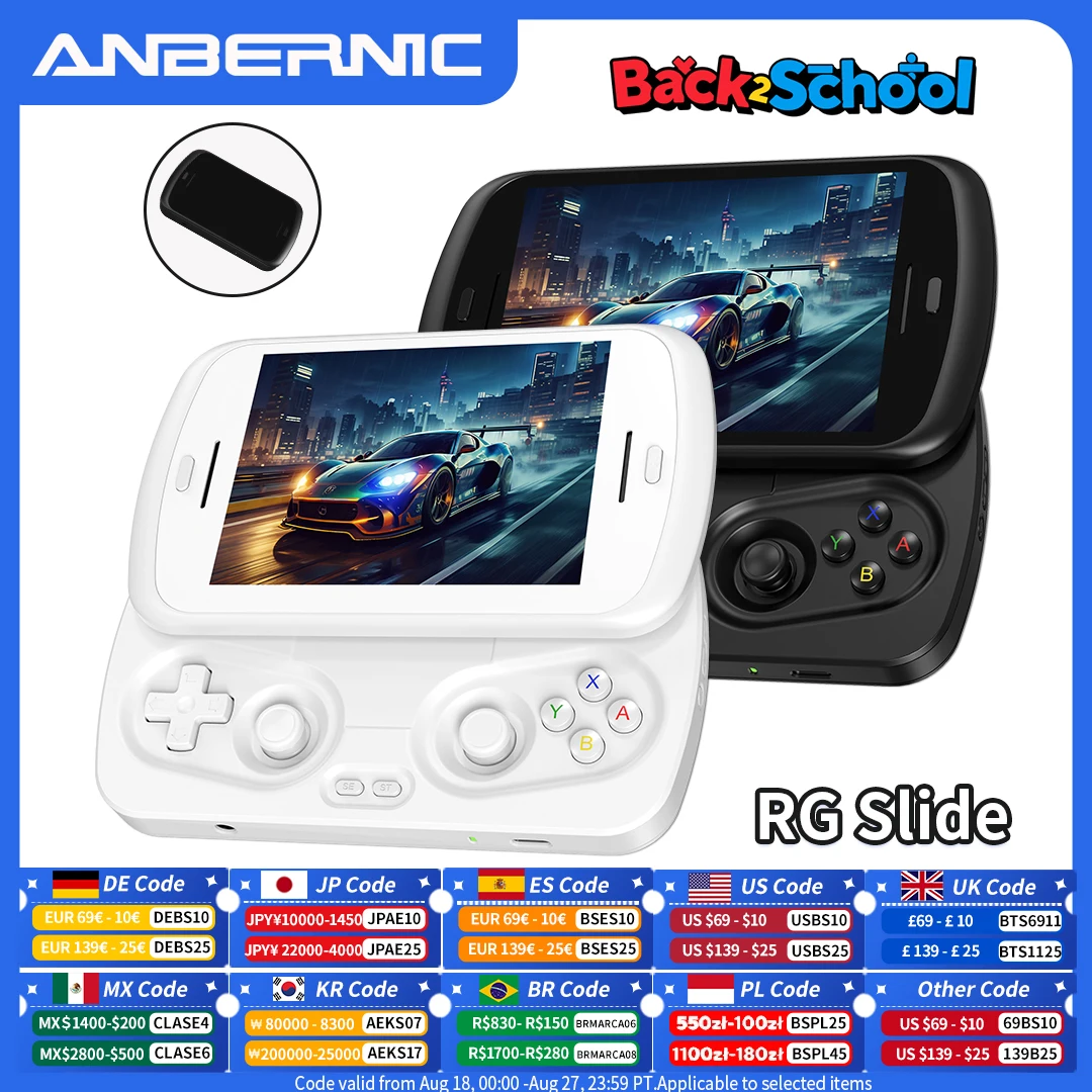 Anbernic RG Slide وحدة تحكم ألعاب محمولة 4.7 بوصة LTPS شاشة داخل الخلية أندرويد 5000 مللي أمبير في الساعة مشغل ألعاب فيديو يدعم منفذ 1080p