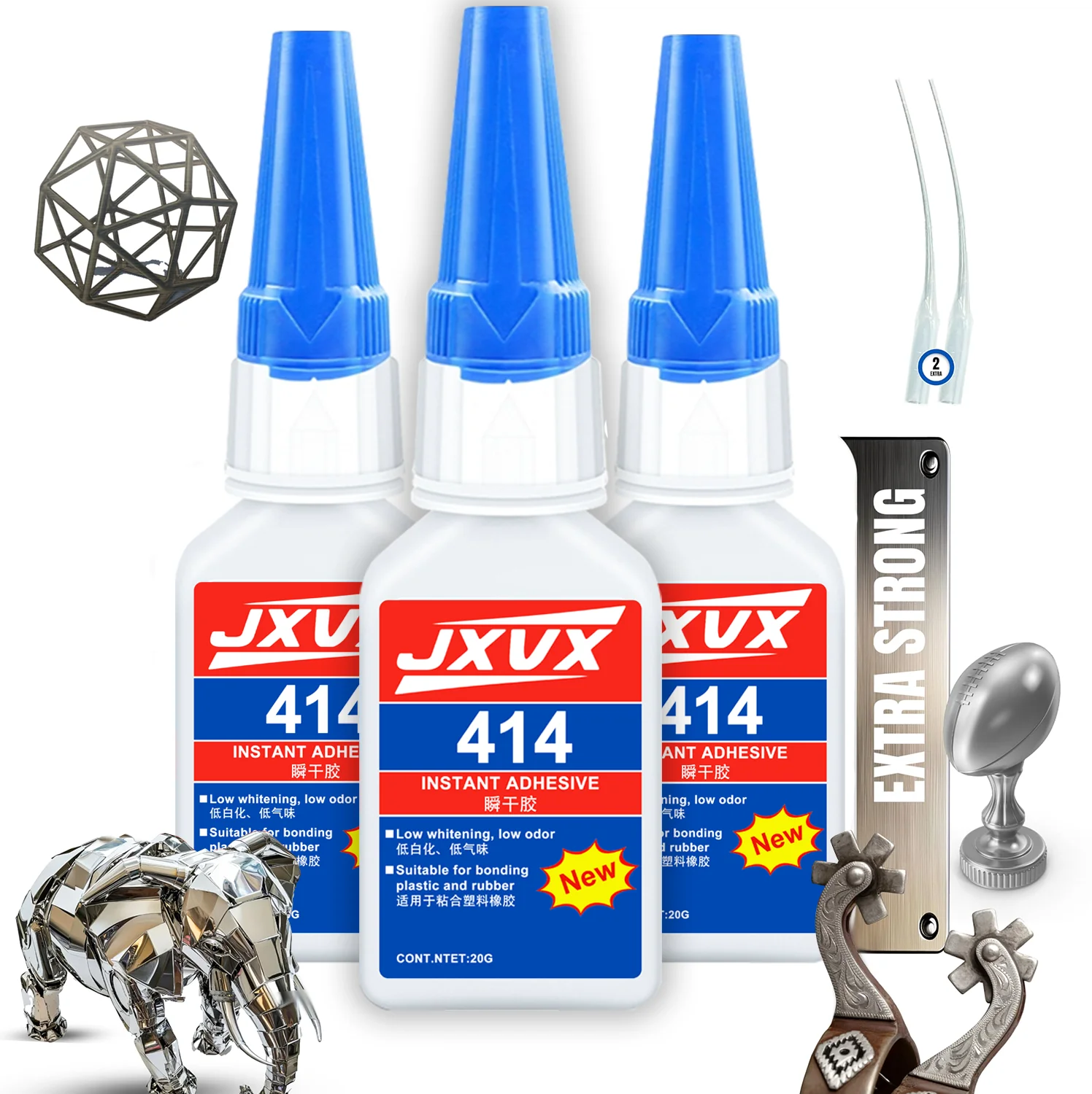 Nueva versión mejorada del pegamento de reparación para metales «Instant Quick-drying» 414 con supercianoacrilato: secado instantáneo en 5 segundos, resistente al agua, una herramienta de pegado estable y versátil.