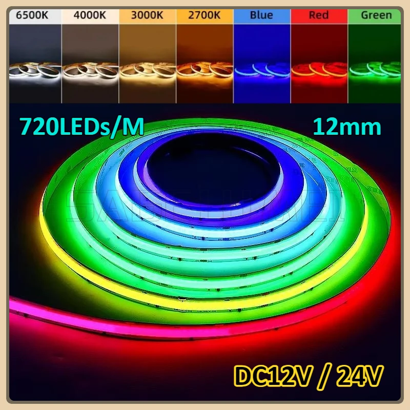 FCOB LED Light Strip Pixel Addressable 720LEDs/M RGB Dream Full Color 12mm DC12V 24V IC WS2811 High Density Flexible COB Lights
