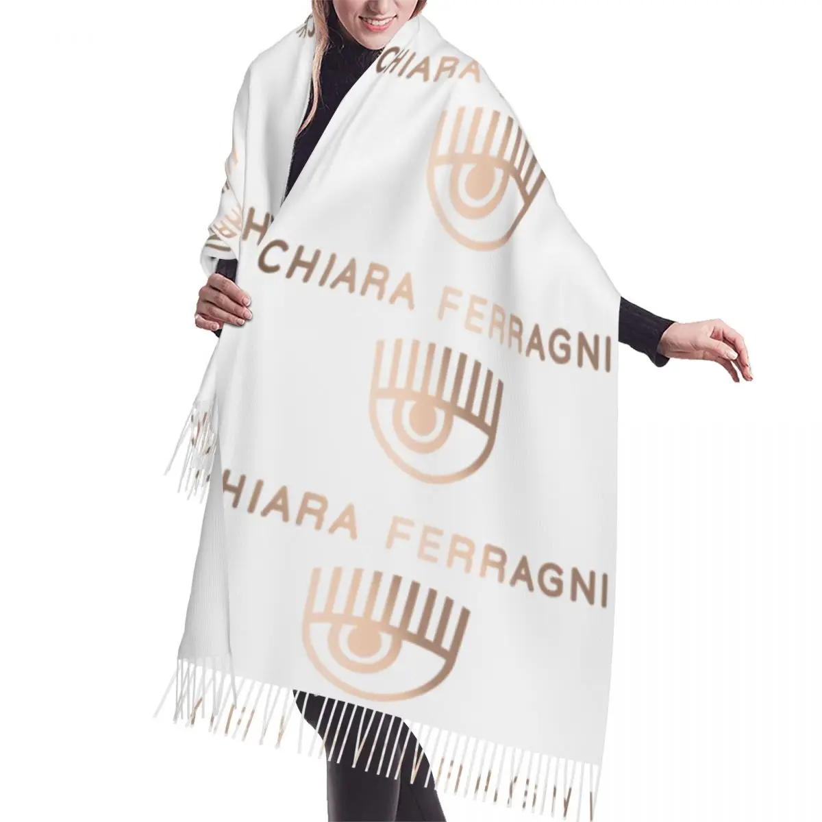 

Custom Stylish Ferragnis Chiara Tassel Scarf Women Winter Fall Warm Shawl Wrap Lady Modern Fashion Scarves