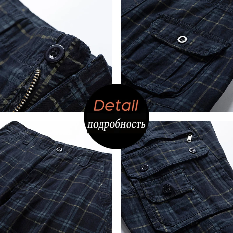 New Arrival Men\'s Plaid Cargo Shorts Bermuda Fashion Beach Pants Cargo Short Pants