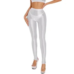 Sexy Women's Glossy Leggings Transparent High Waist Stretchy Skinny Pants Dance Yoga Training Pants Leggings Female