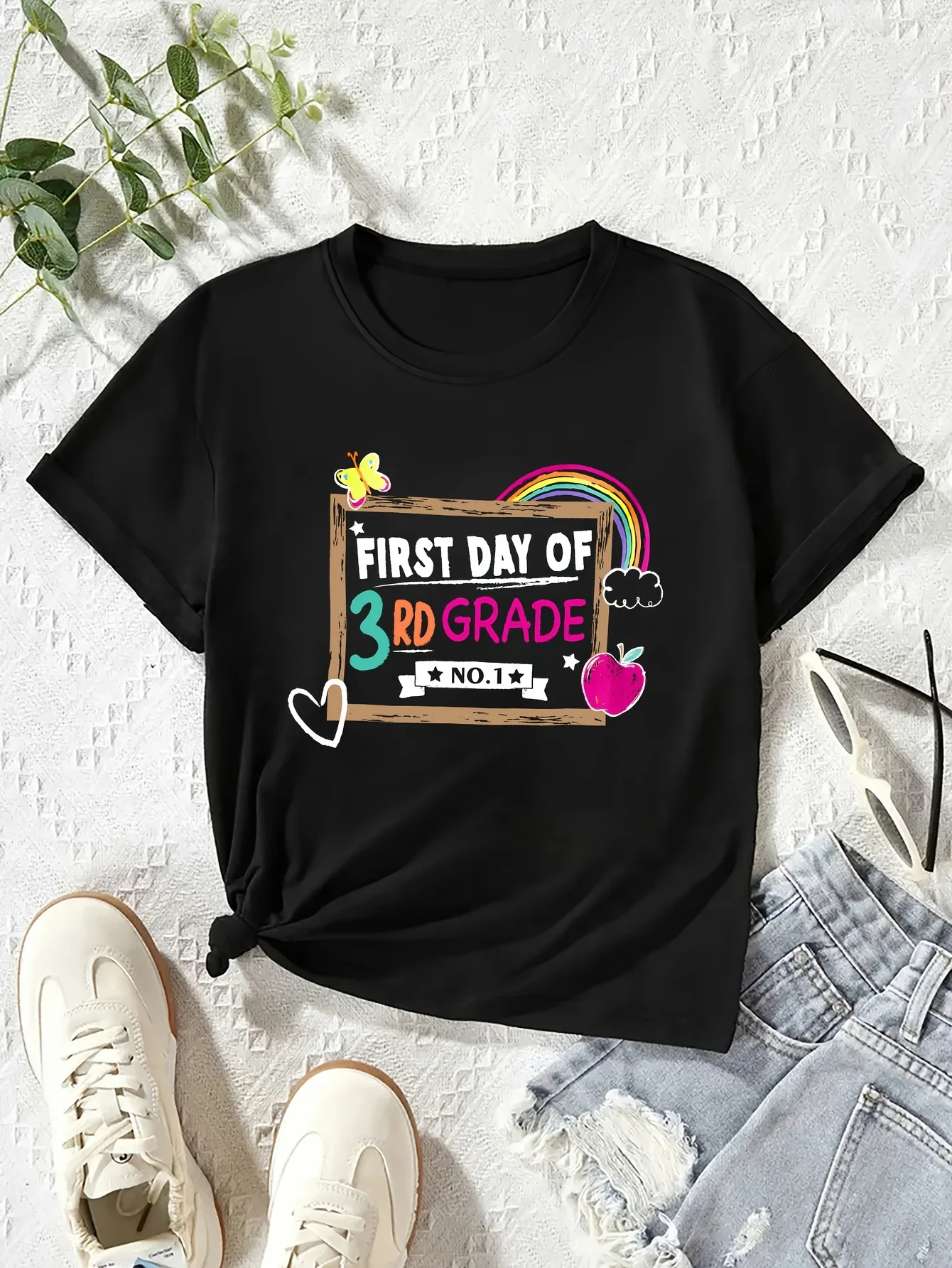 Chicfull Girls Creative Pattern Print T-Shirt Soft Stretch Comfort Round Neck Short Sleeve Casual Kids Summer Top Multi Colors
