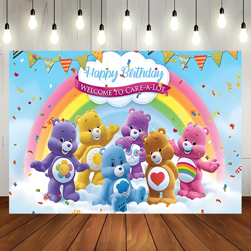 Care Bears Party Decoration Backdrop Kids Birthday Party Supplies Photography Background Baby Shower Banner Photo Booth Props